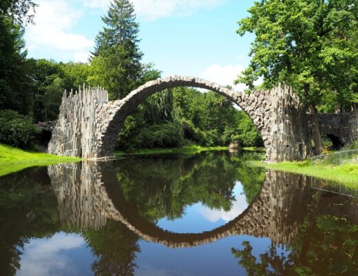 Rakotz Bridge forming the perfect circle through its water reflection