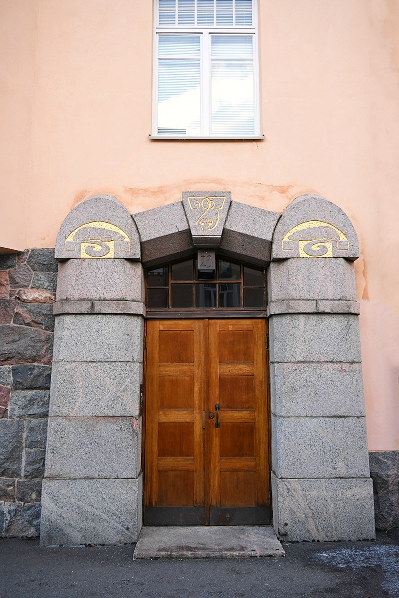 helsinki door in winter sunlight