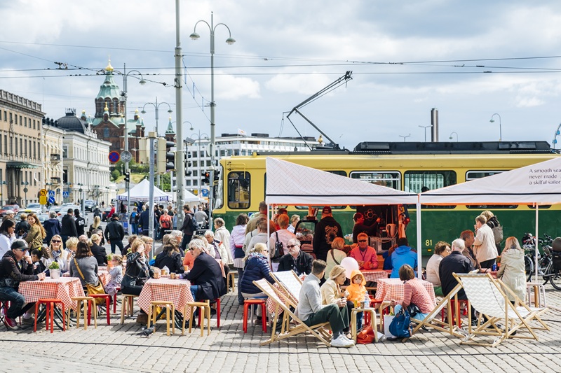 cafe in the market square during helsinki city festival